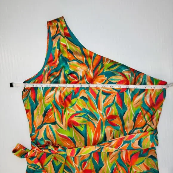 Nicole Miller One Shoulder Tropical Maxi Dress Women's 10 Resort Vacation Cruise - Picture 9 of 16